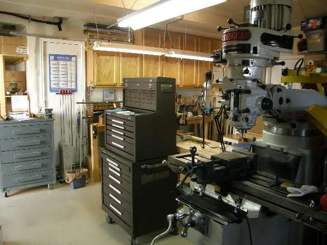 Milling machine and tool chests in the shop